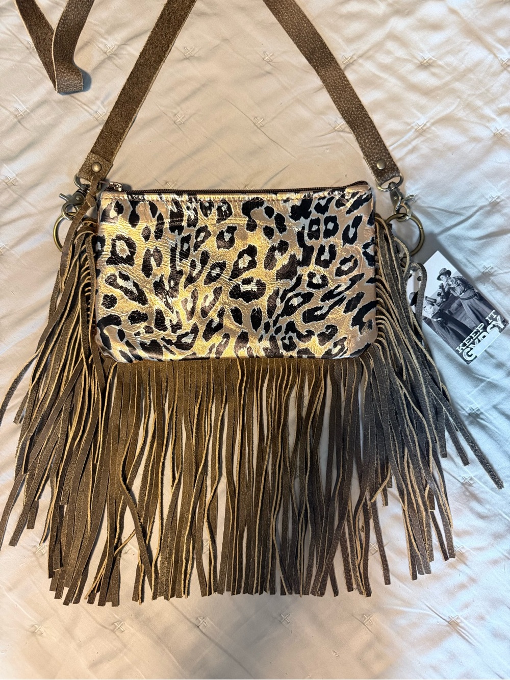 Leopard Print Fringe Crossbody Bag - Brown